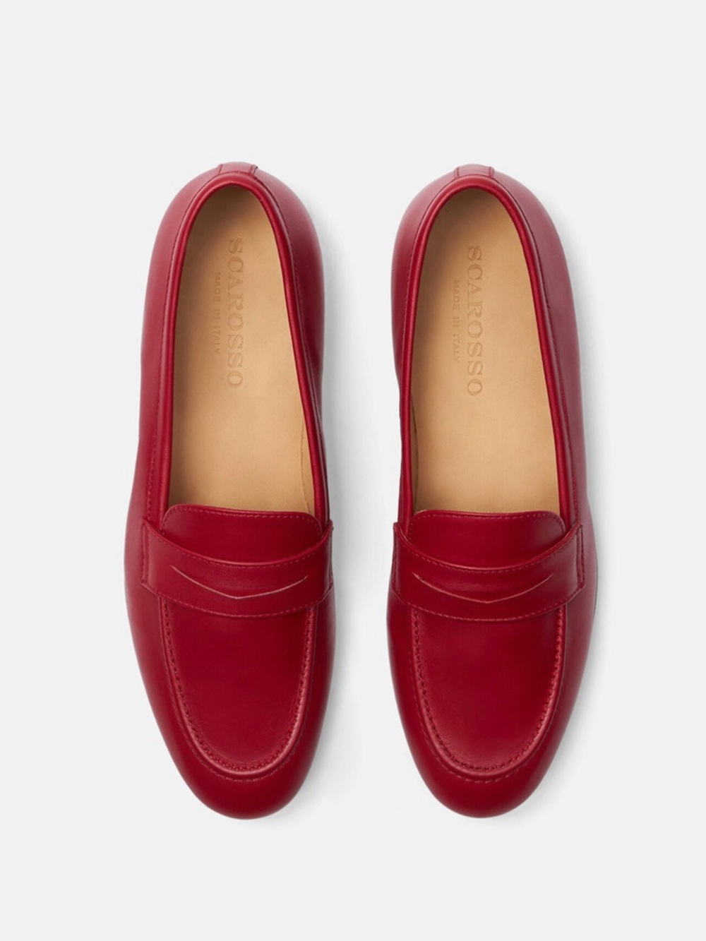 Scarosso Valeria Almond Toe Slip-On Red Leather Penny Loafers Preppy Old Money